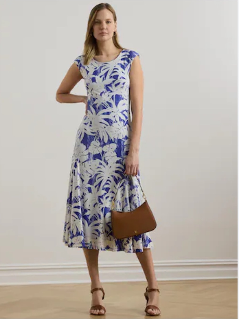 Lauren Ralph Lauren White and Blue Tropical Print Maxi Skirt
